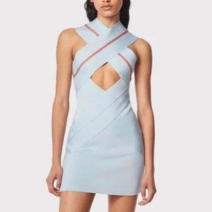 NWT Herve Leger Crossover Stripe Bandage Mini Dress